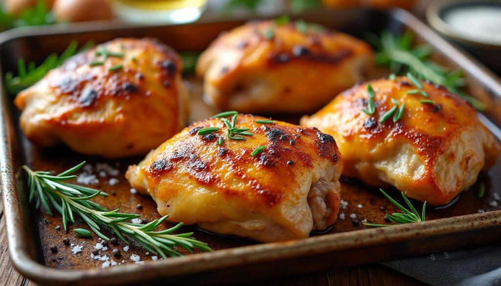 découvrez une recette simple pour des cuisses de poulet au four à la peau croustillante et savoureuse, parfaites pour un repas facile et délicieux.