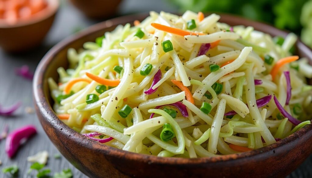 découvrez notre recette traditionnelle de coleslaw, une salade fraîche et croquante de chou et carottes facile à préparer, idéale pour accompagner vos repas estivaux.