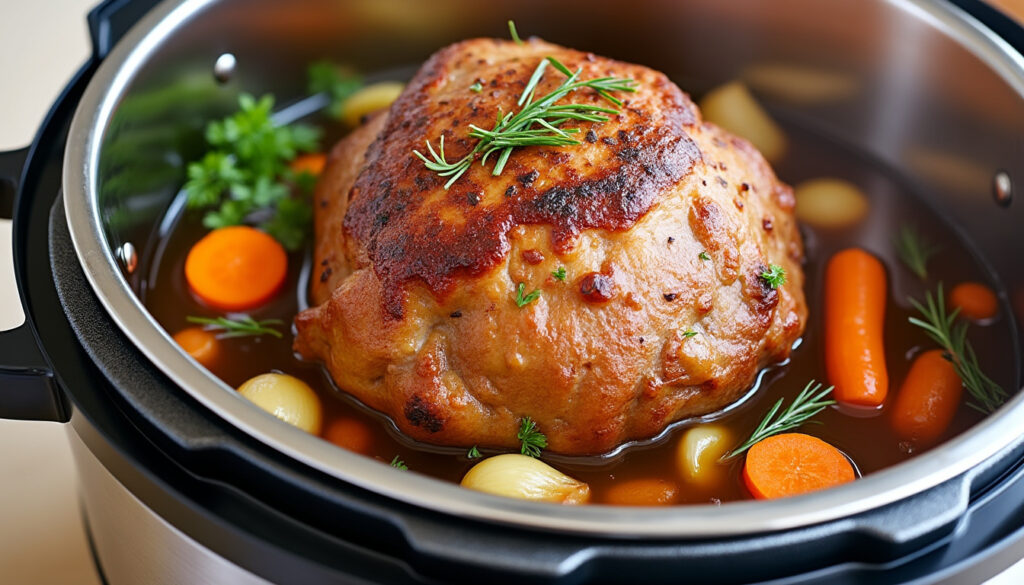 découvrez une recette facile et rapide de rouelle de porc au cookeo, idéale pour un repas savoureux en un rien de temps.